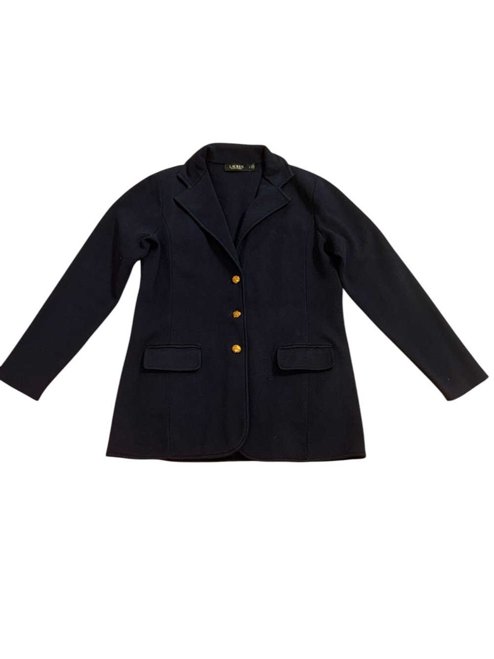 LAUREN RALPH LAUREN women’s navy blue cotton blend 3 button blazer size large - Picture 4 of 12